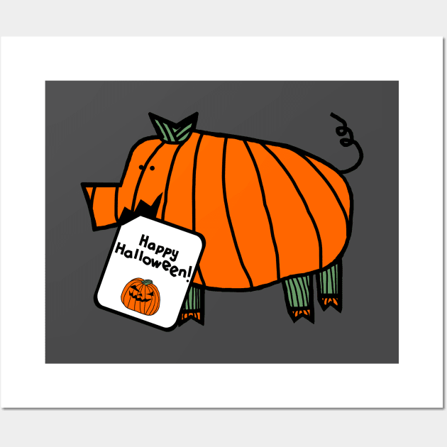 Pumpkin Pig with Halloween Horror Greeting Wall Art by ellenhenryart